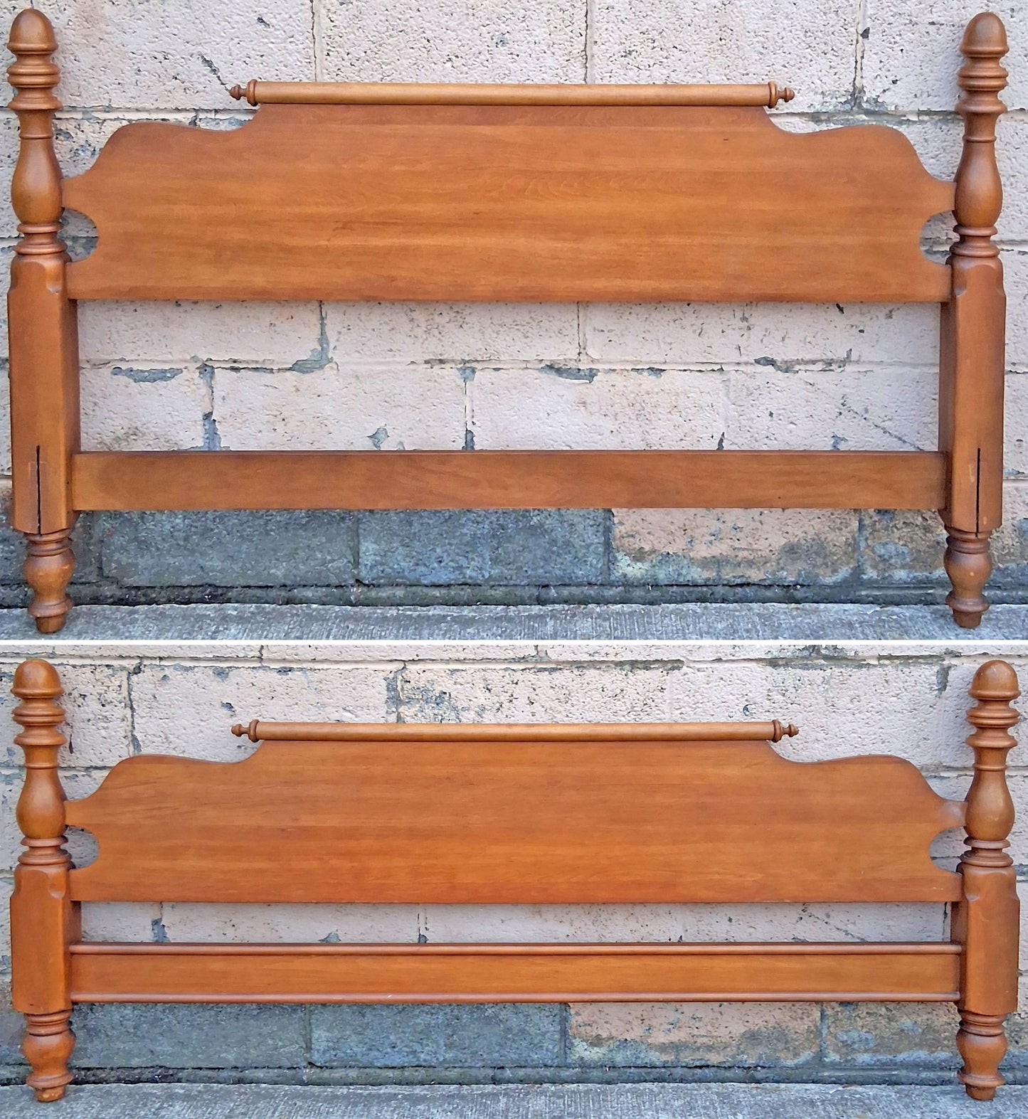 Vintage Antique Old Reclaimed Salvaged Early American Colonial SOLID Maple Wood Wooden Full Size Bedstead Bedframe Headboard Footboard Set