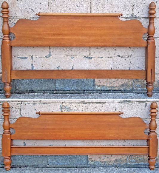 Vintage Antique Old Reclaimed Salvaged Early American Colonial SOLID Maple Wood Wooden Full Size Bedstead Bedframe Headboard Footboard Set