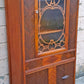 Antique Vintage Old Reclaimed Salvaged Art Deco Depression Era Solid Wood Walnut Chevron Inlay China Cabinet Hutch Display Cupboard Glass