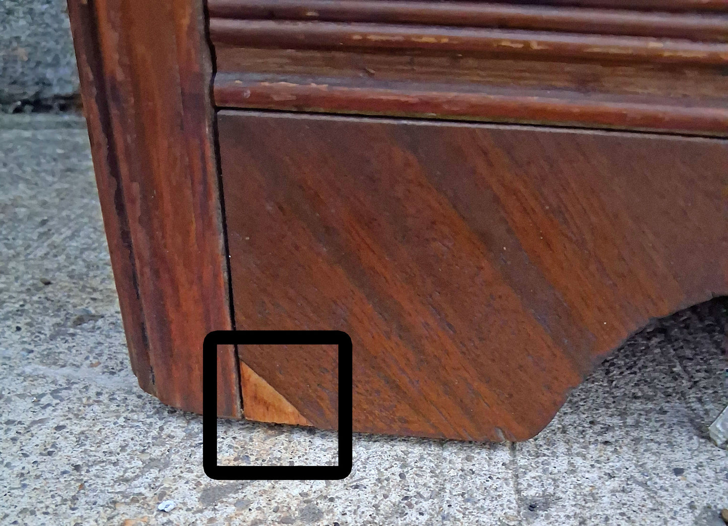 Antique Vintage Old Reclaimed Salvaged Art Deco Depression Era Solid Wood Walnut Chevron Inlay China Cabinet Hutch Display Cupboard Glass