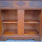 Antique Vintage Old Reclaimed Salvaged Art Deco Depression Era Solid Wood Walnut Chevron Inlay China Cabinet Hutch Display Cupboard Glass