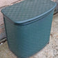 Vintage Antique Old Mid Century Pearl Wick Green Self Ventilating Laundry Hamper Woven Clothes Basket Quilted Floral Padded Vinyl Lid