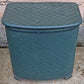 Vintage Antique Old Mid Century Pearl Wick Green Self Ventilating Laundry Hamper Woven Clothes Basket Quilted Floral Padded Vinyl Lid