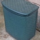 Vintage Antique Old Mid Century Pearl Wick Green Self Ventilating Laundry Hamper Woven Clothes Basket Quilted Floral Padded Vinyl Lid