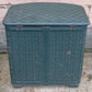 Vintage Antique Old Mid Century Pearl Wick Green Self Ventilating Laundry Hamper Woven Clothes Basket Quilted Floral Padded Vinyl Lid