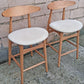 Pair Vintage Mid Century Modern Scandinavian Wood Wooden Fabric Kitchen Bar Island Counter Stools Dining Accent Chairs Beige Padded Seats