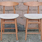 Pair Vintage Mid Century Modern Scandinavian Wood Wooden Fabric Kitchen Bar Island Counter Stools Dining Accent Chairs Beige Padded Seats