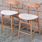 Pair Vintage Mid Century Modern Scandinavian Wood Wooden Fabric Kitchen Bar Island Counter Stools Dining Accent Chairs Beige Padded Seats