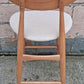 Pair Vintage Mid Century Modern Scandinavian Wood Wooden Fabric Kitchen Bar Island Counter Stools Dining Accent Chairs Beige Padded Seats