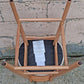 Pair Vintage Mid Century Modern Scandinavian Wood Wooden Fabric Kitchen Bar Island Counter Stools Dining Accent Chairs Beige Padded Seats