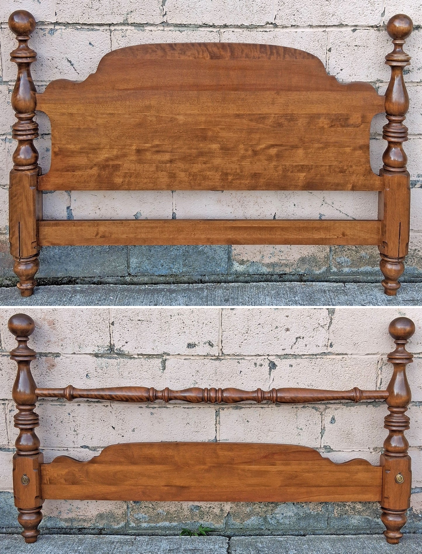 Vintage Antique Old Reclaimed Salvaged Ethan Allen Early American Colonial Maple Wood Wooden Full Size Bedstead Bed Frame Head Foot Board