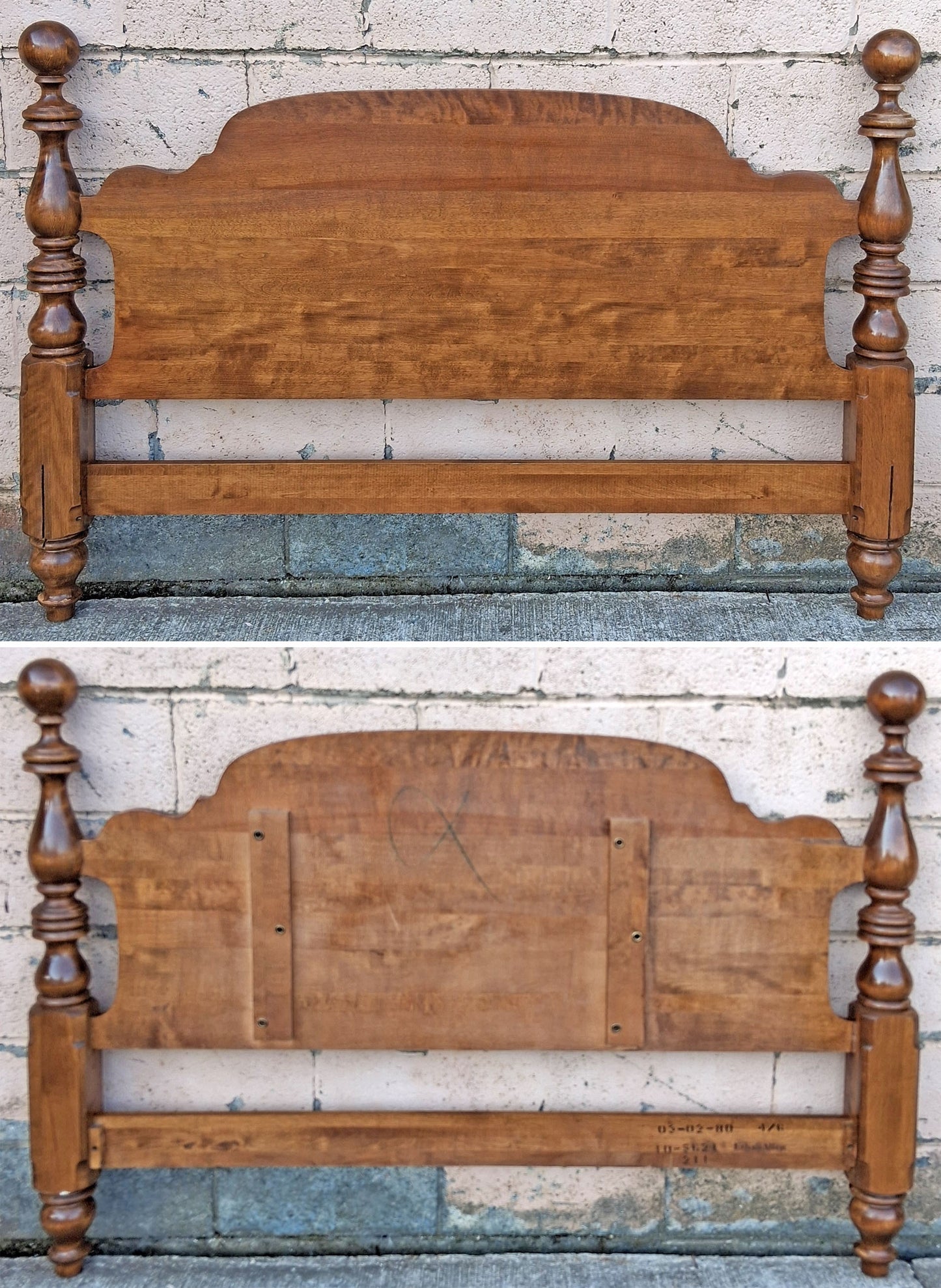 Vintage Antique Old Reclaimed Salvaged Ethan Allen Early American Colonial Maple Wood Wooden Full Size Bedstead Bed Frame Head Foot Board