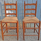Pair Vintage Antique French Country Rustic Solid Oak Ladder Back Bar Stools Woven Rush Seats Counter Chairs High Top Kitchen Island Seating