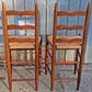 Pair Vintage Antique French Country Rustic Solid Oak Ladder Back Bar Stools Woven Rush Seats Counter Chairs High Top Kitchen Island Seating