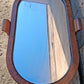 Antique Vintage Old Distressed Art Deco Streamline Moderne Waterfall Wood Wooden Oval Mirrored Glass Top Cocktail Coffee Accent Table Shelf