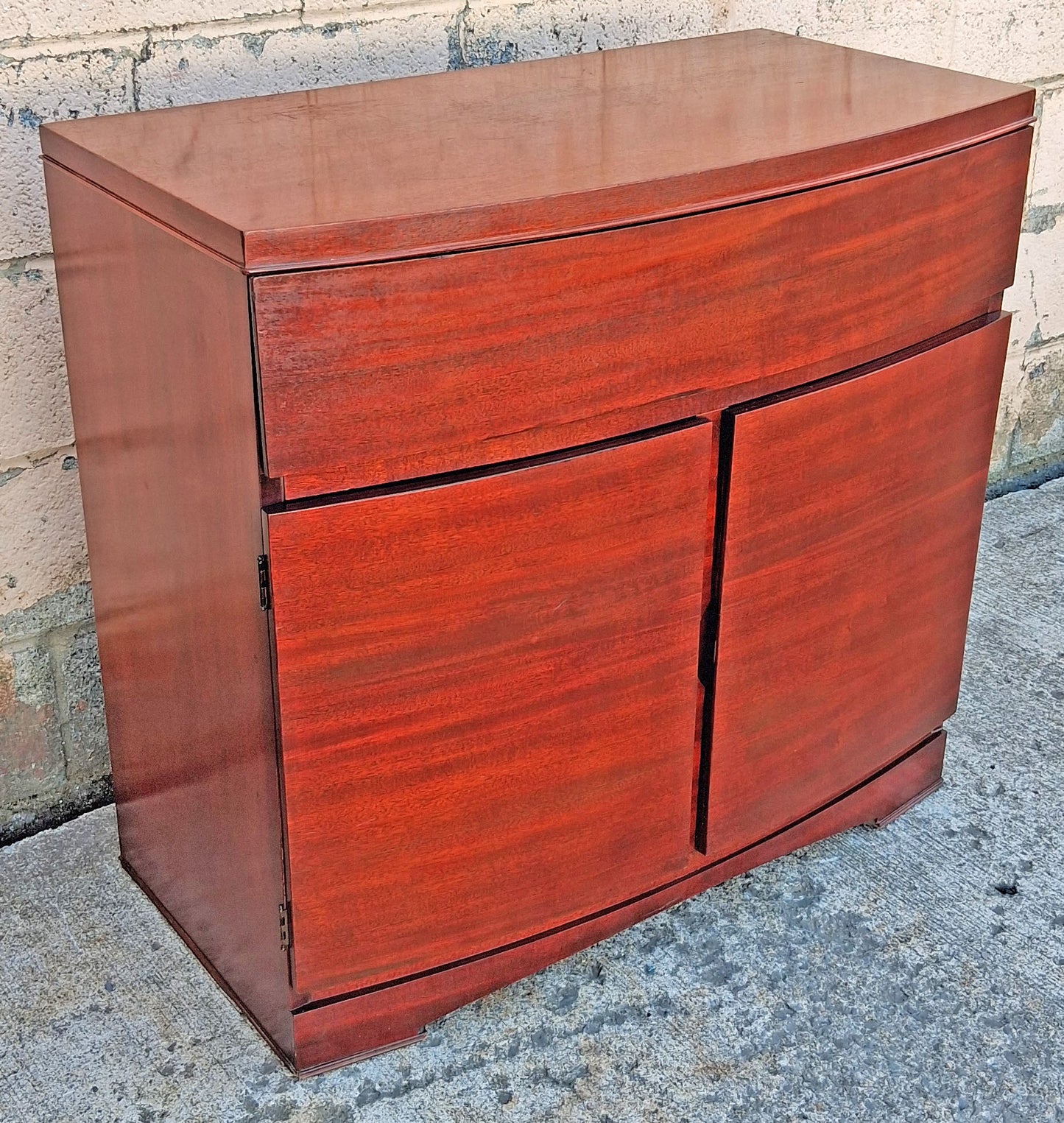 Vintage Antique Mid Century Modern Mahogany Wooden Bow Front Server Credenza Cabinet Commode Sideboard Storage Chest Buffet Entryway Console