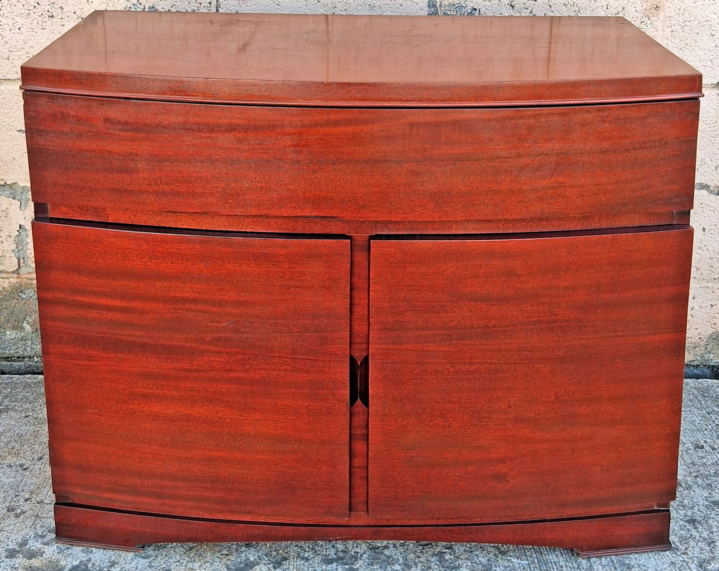 Vintage Antique Mid Century Modern Mahogany Wooden Bow Front Server Credenza Cabinet Commode Sideboard Storage Chest Buffet Entryway Console