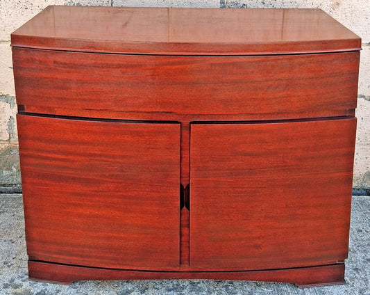 Vintage Antique Mid Century Modern Mahogany Wooden Bow Front Server Credenza Cabinet Commode Sideboard Storage Chest Buffet Entryway Console