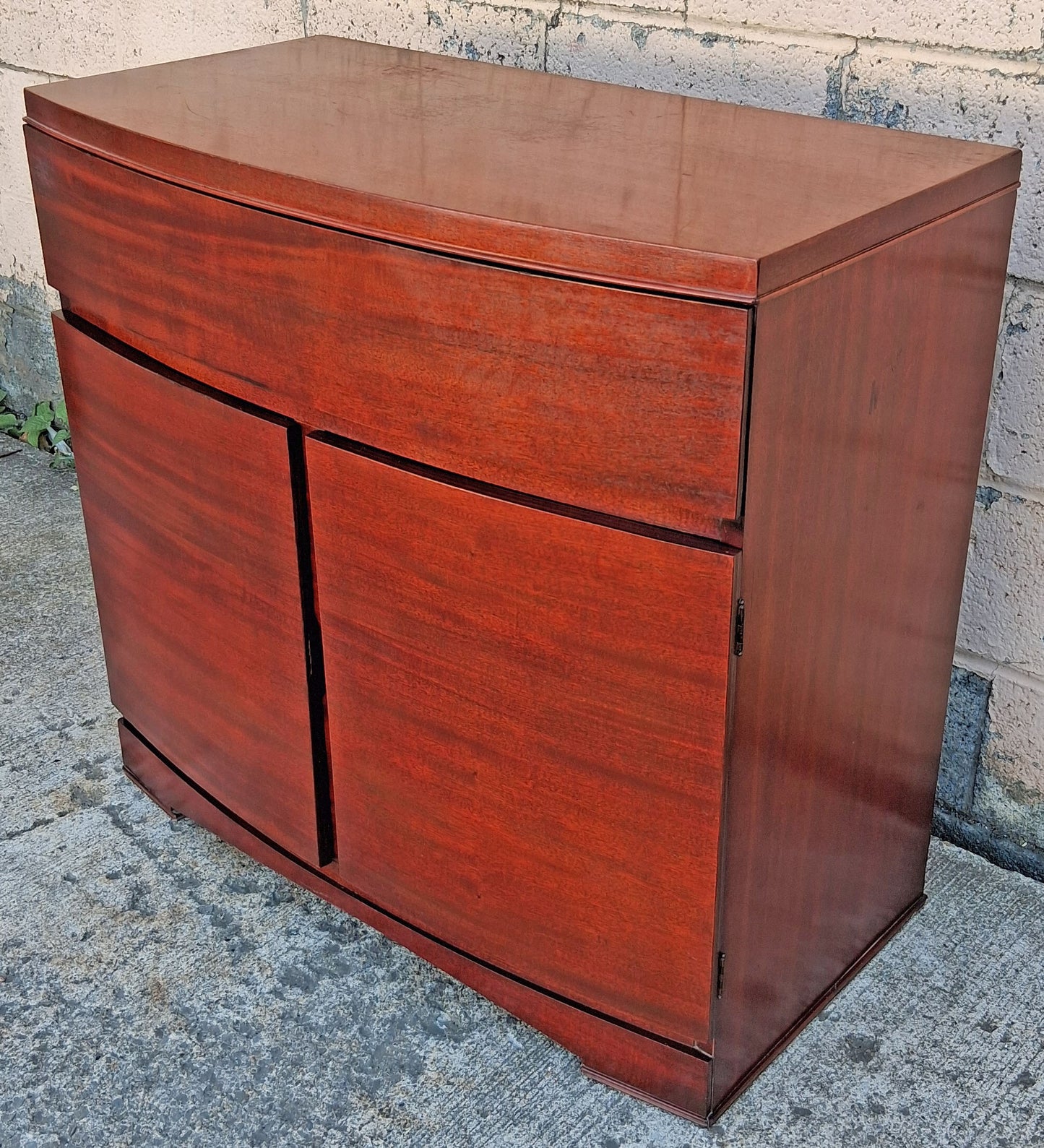 Vintage Antique Mid Century Modern Mahogany Wooden Bow Front Server Credenza Cabinet Commode Sideboard Storage Chest Buffet Entryway Console
