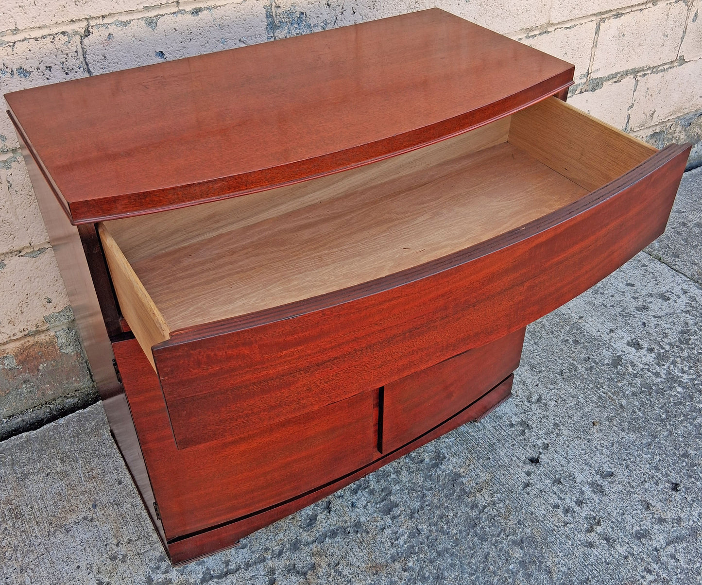 Vintage Antique Mid Century Modern Mahogany Wooden Bow Front Server Credenza Cabinet Commode Sideboard Storage Chest Buffet Entryway Console