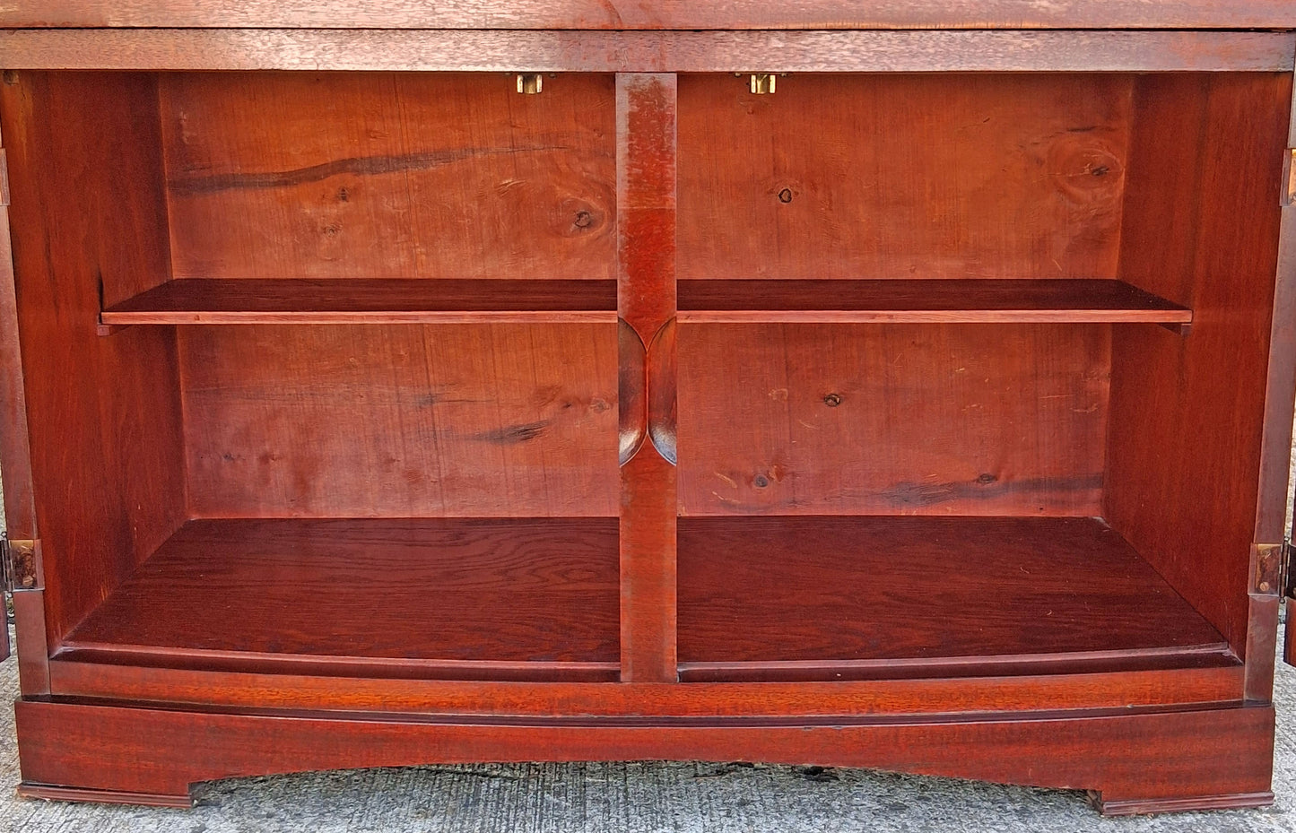Vintage Antique Old Mid Century Modern Mahogany Wood Bow Front China Glass Display Hutch Bookcase Sideboard Storage Credenza Curio Cabinet