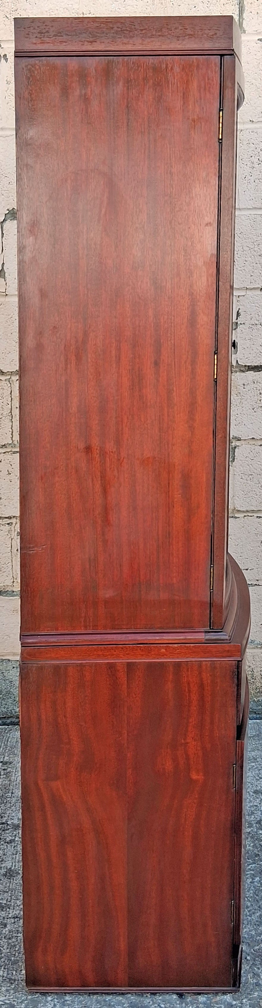 Vintage Antique Old Mid Century Modern Mahogany Wood Bow Front China Glass Display Hutch Bookcase Sideboard Storage Credenza Curio Cabinet
