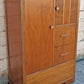 Antique Vintage Old Reclaimed Salvaged Art Deco Solid Wood Wooden Burled Walnut Waterfall Dresser Cabinet Closet Armoire Wardrobe Chifforobe