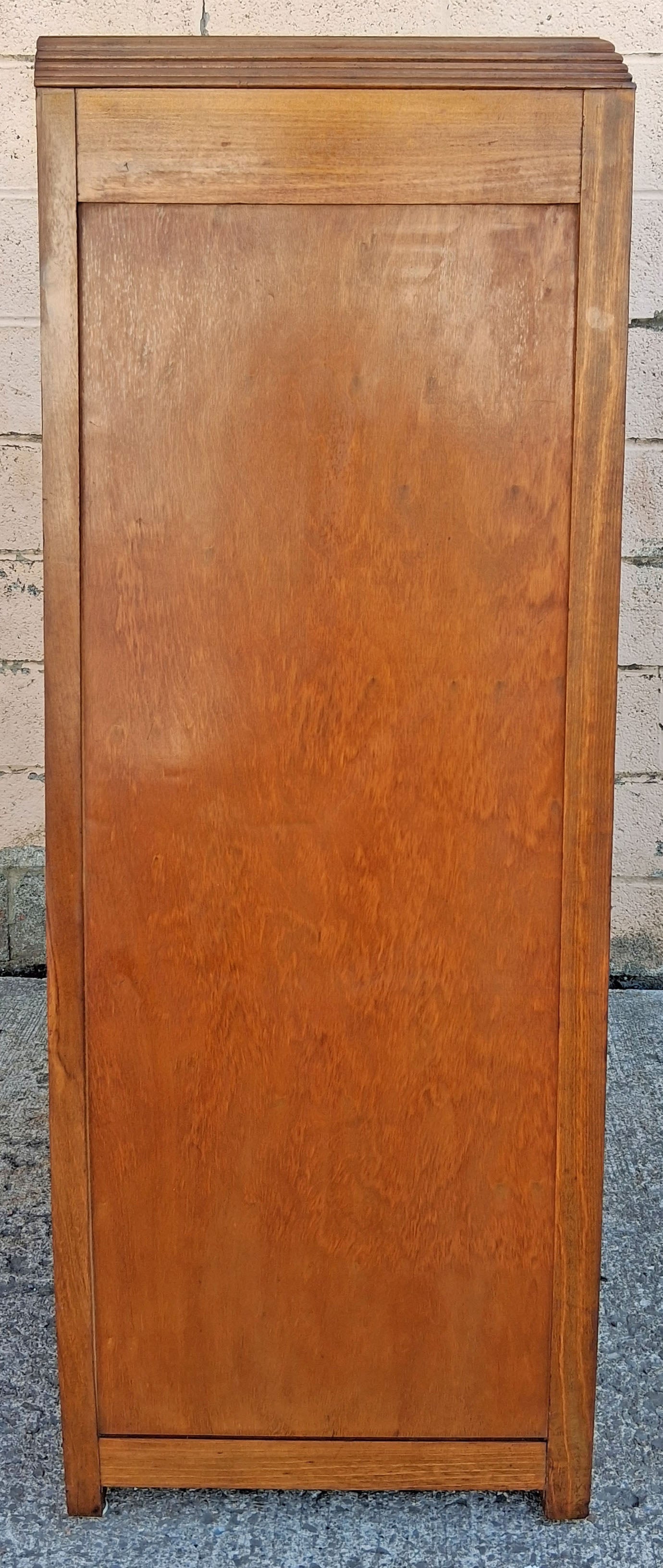 Antique Vintage Old Reclaimed Salvaged Art Deco Solid Wood Wooden Burled Walnut Waterfall Dresser Cabinet Closet Armoire Wardrobe Chifforobe