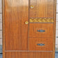 Antique Vintage Old Reclaimed Salvaged Art Deco Solid Wood Wooden Burled Walnut Waterfall Dresser Cabinet Closet Armoire Wardrobe Chifforobe