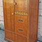 Antique Vintage Old Reclaimed Salvaged Art Deco Solid Wood Wooden Burled Walnut Waterfall Dresser Cabinet Closet Armoire Wardrobe Chifforobe