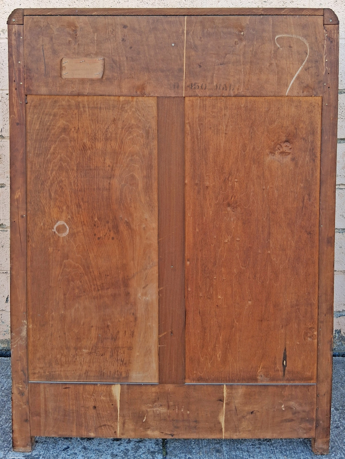 Antique Vintage Old Reclaimed Salvaged Art Deco Solid Wood Wooden Burled Walnut Waterfall Dresser Cabinet Closet Armoire Wardrobe Chifforobe