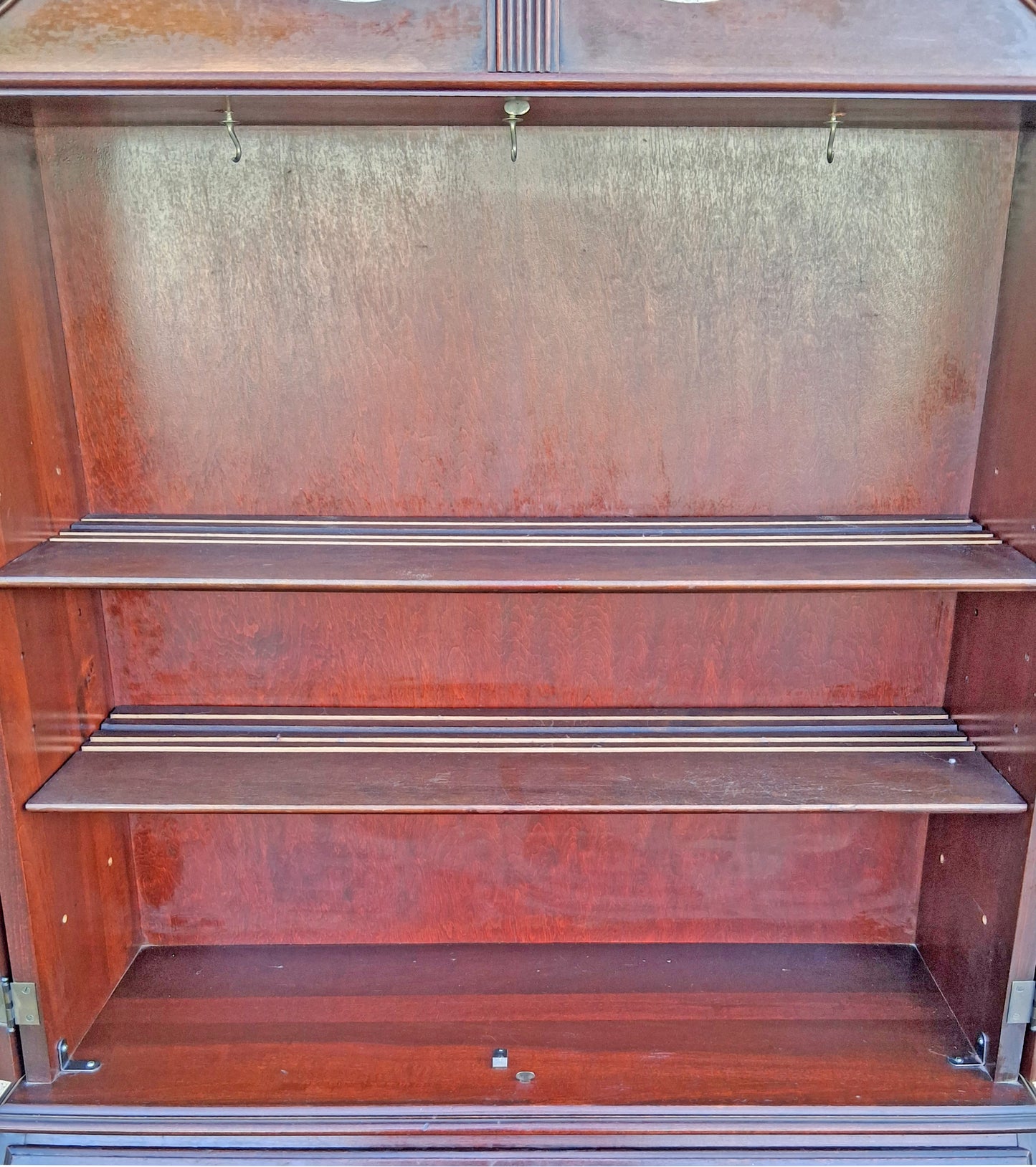 Antique Vintage Old Chippendale Mahogany Drop Slant Front Glass Secretary Desk Bookcase Cabinet Display Writing Desk Hutch Ball Claw Foot
