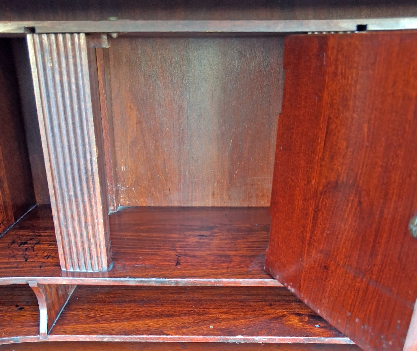 Antique Vintage Old Chippendale Mahogany Drop Slant Front Glass Secretary Desk Bookcase Cabinet Display Writing Desk Hutch Ball Claw Foot