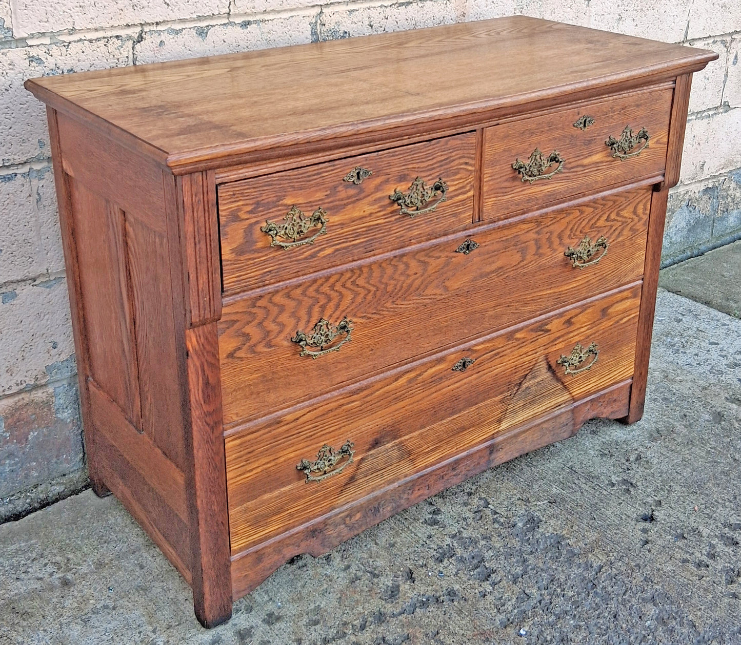 Antique Vintage Old Edwardian Farmhouse Country Colonial Revival Reclaimed Salvaged SOLID Tiger Quartersawn Oak Chest of Drawers Dresser