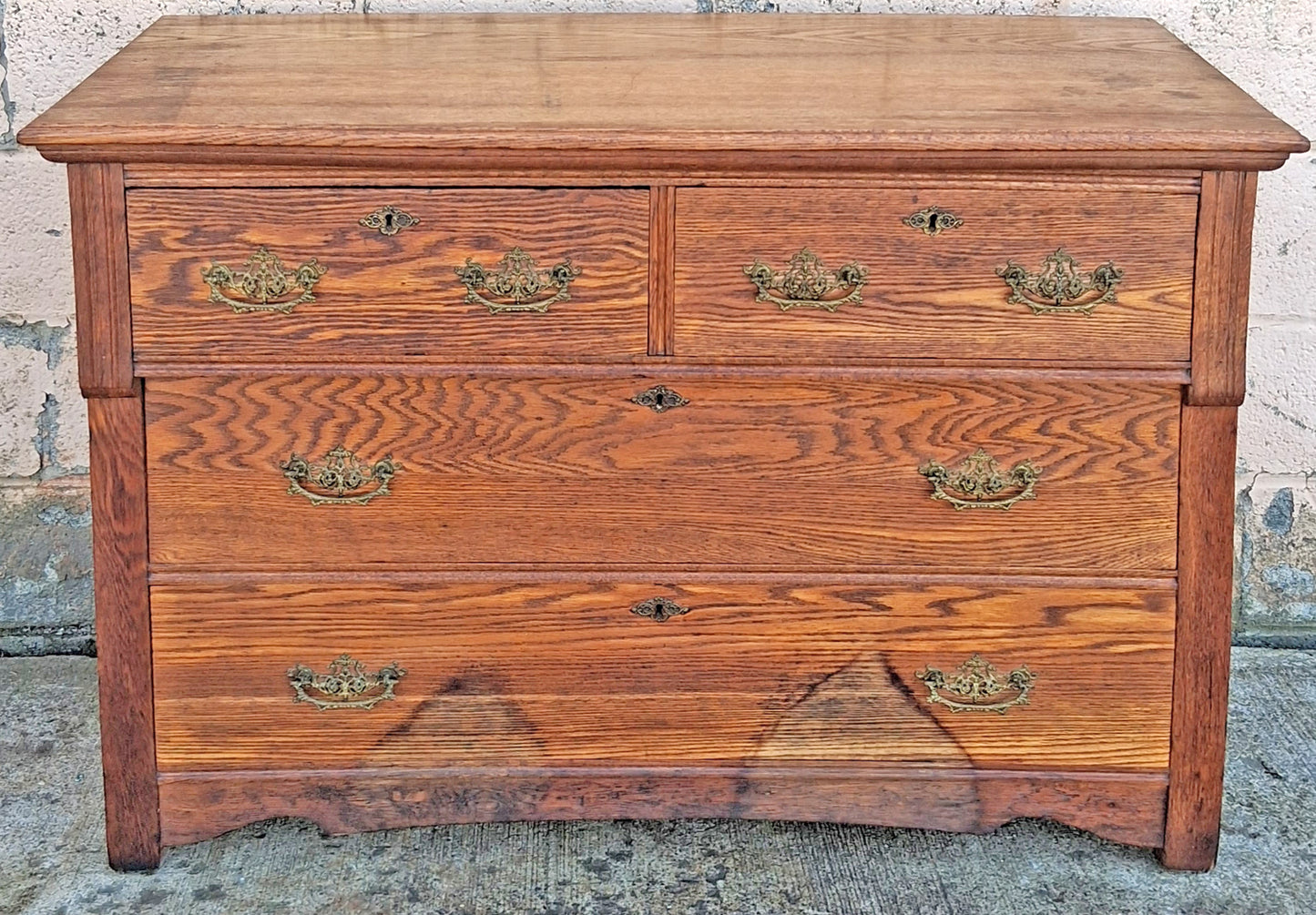 Antique Vintage Old Edwardian Farmhouse Country Colonial Revival Reclaimed Salvaged SOLID Tiger Quartersawn Oak Chest of Drawers Dresser