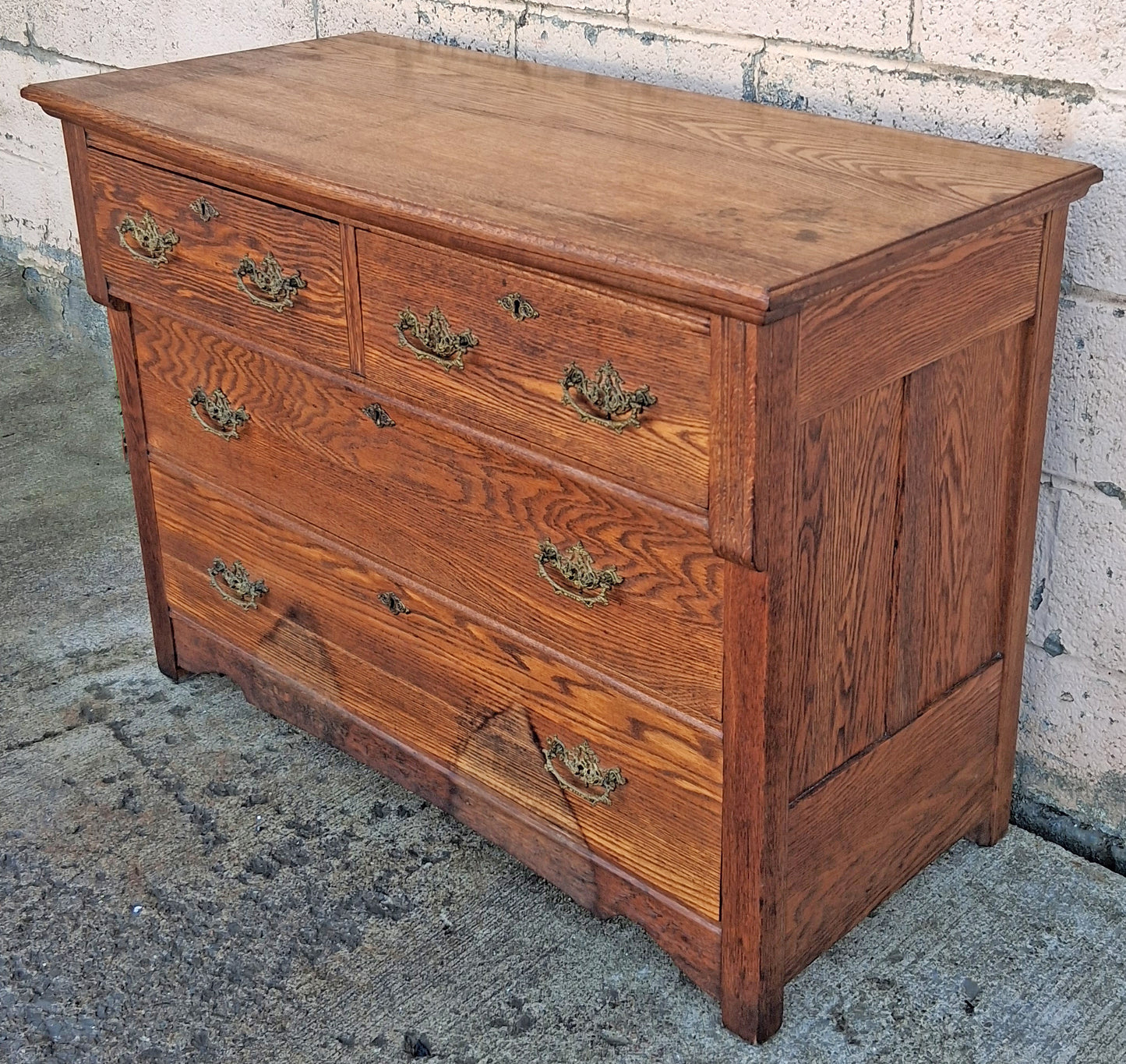 Antique Vintage Old Edwardian Farmhouse Country Colonial Revival Reclaimed Salvaged SOLID Tiger Quartersawn Oak Chest of Drawers Dresser