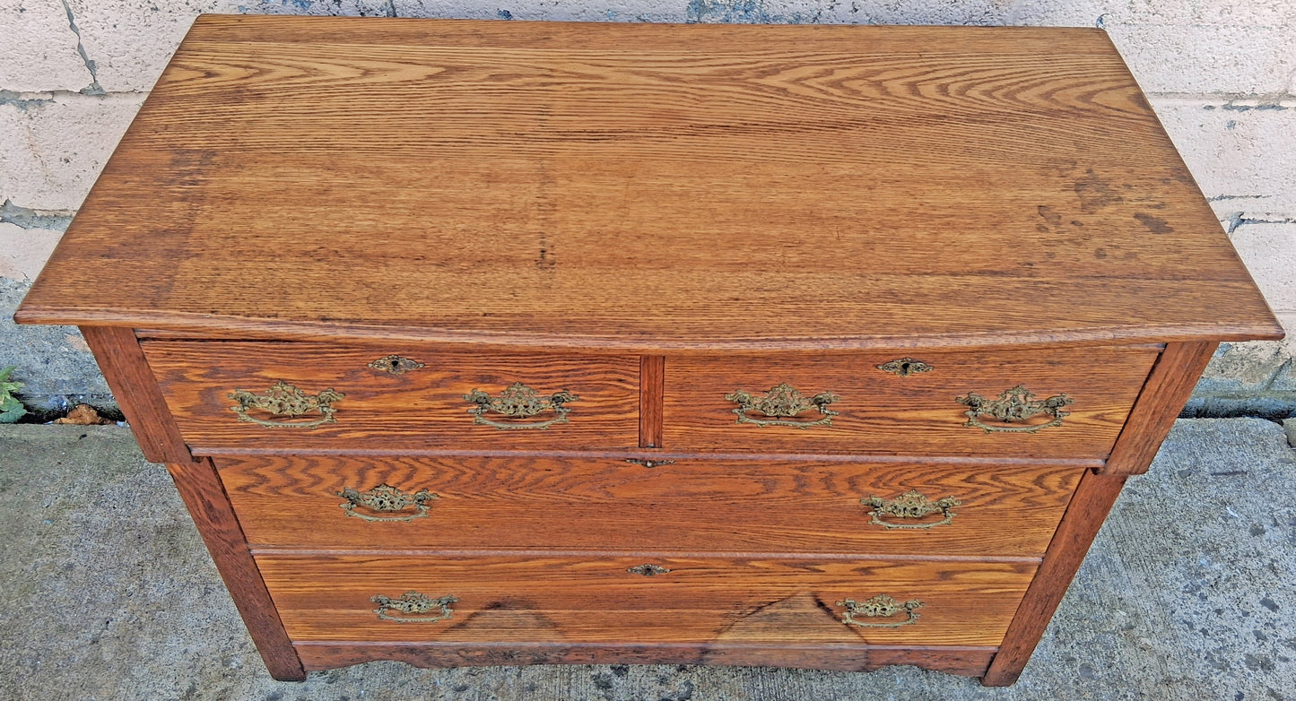 Antique Vintage Old Edwardian Farmhouse Country Colonial Revival Reclaimed Salvaged SOLID Tiger Quartersawn Oak Chest of Drawers Dresser