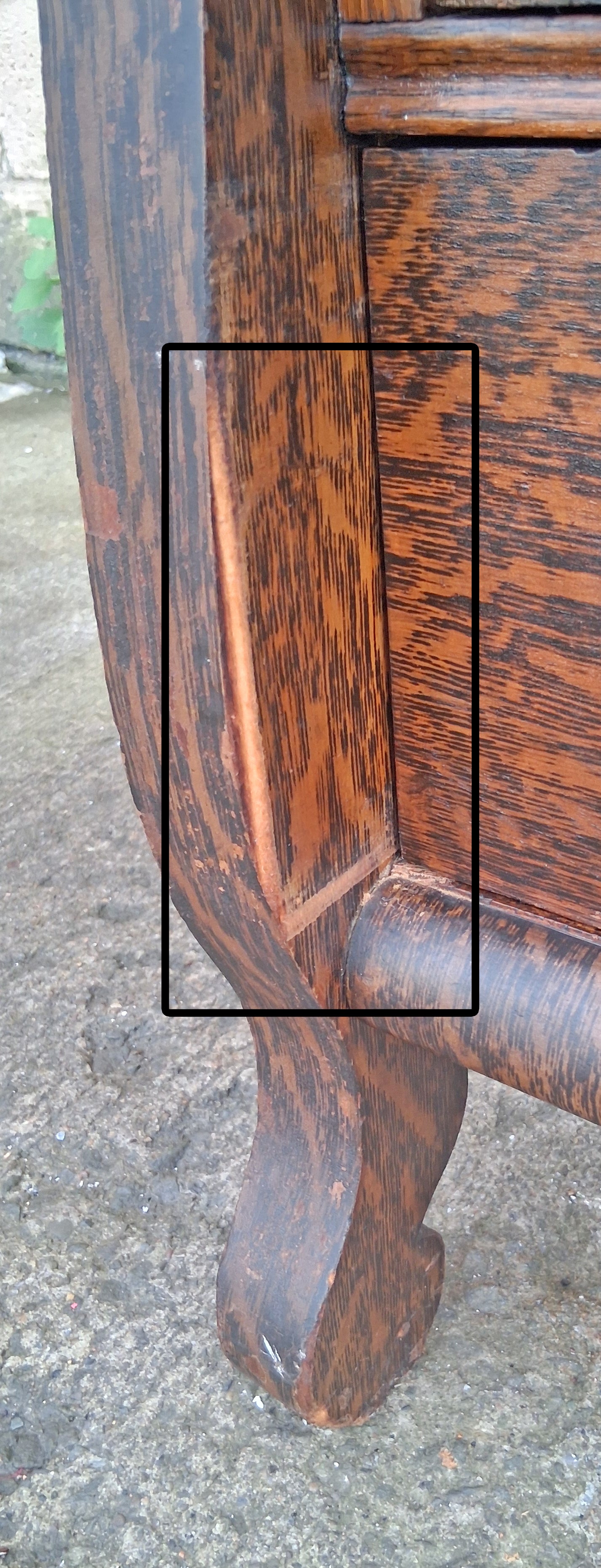 Antique Vintage Reclaimed Salvaged Colonial Edwardian Quartersawn Tiger Oak Wood Wooden Sideboard Buffet Server Beveled Mirror Hutch Cabinet