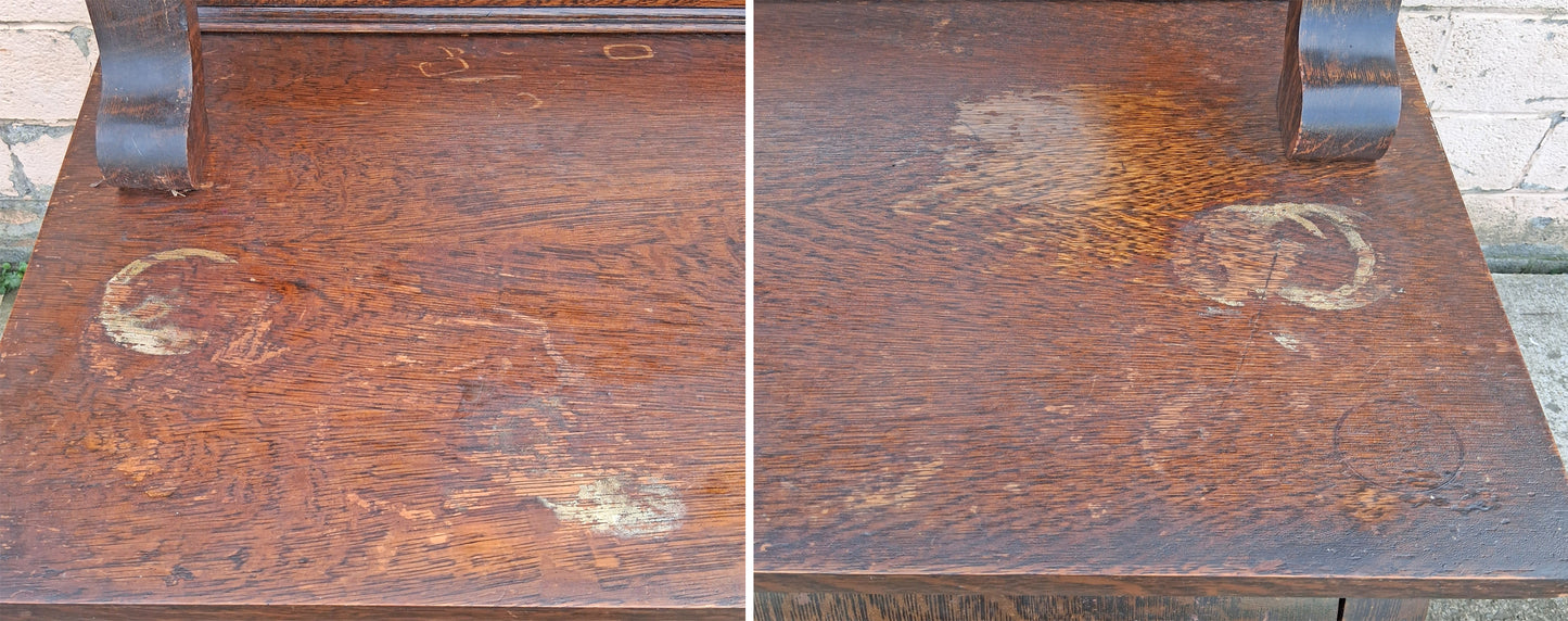Antique Vintage Reclaimed Salvaged Colonial Edwardian Quartersawn Tiger Oak Wood Wooden Sideboard Buffet Server Beveled Mirror Hutch Cabinet
