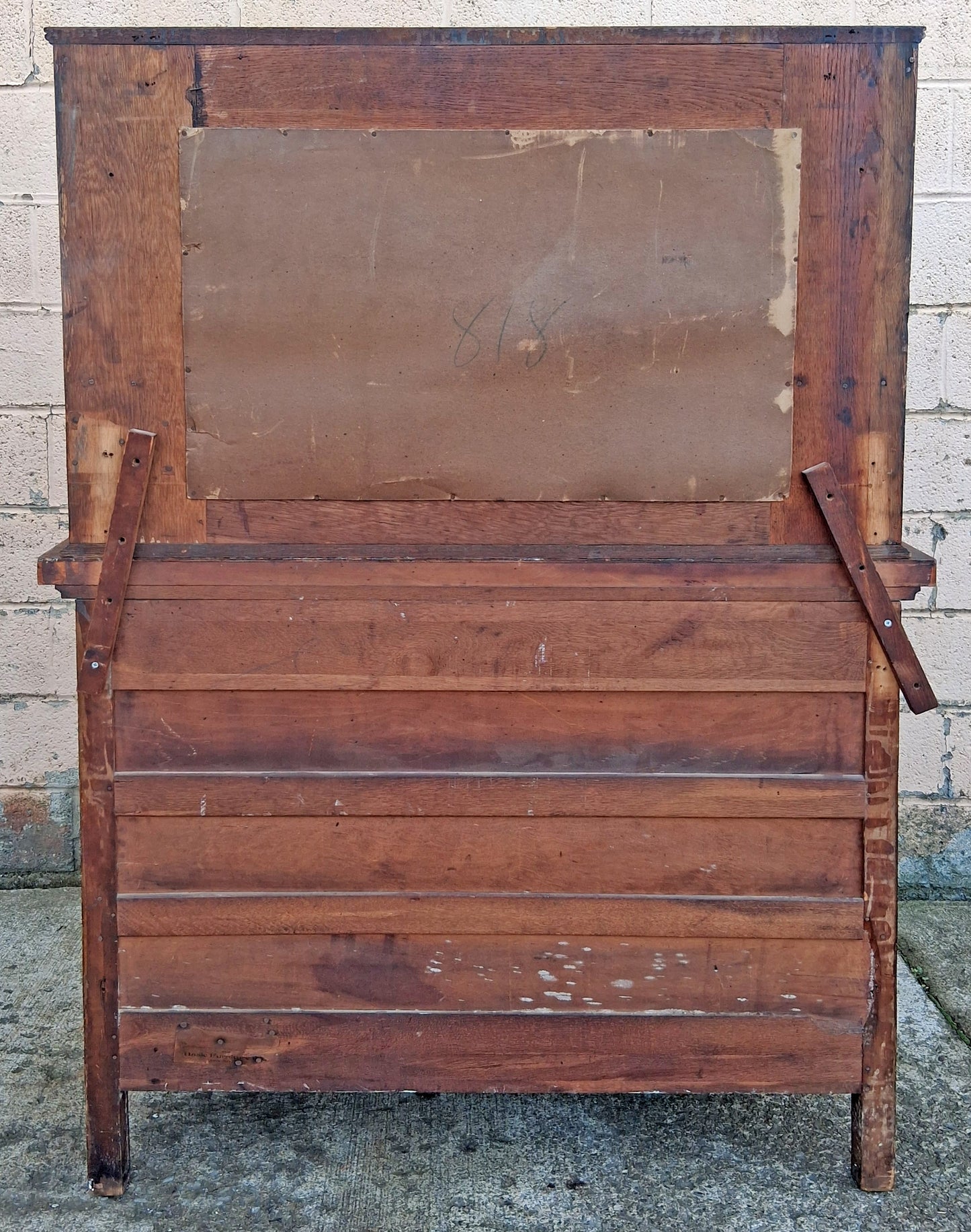 Antique Vintage Reclaimed Salvaged Colonial Edwardian Quartersawn Tiger Oak Wood Wooden Sideboard Buffet Server Beveled Mirror Hutch Cabinet
