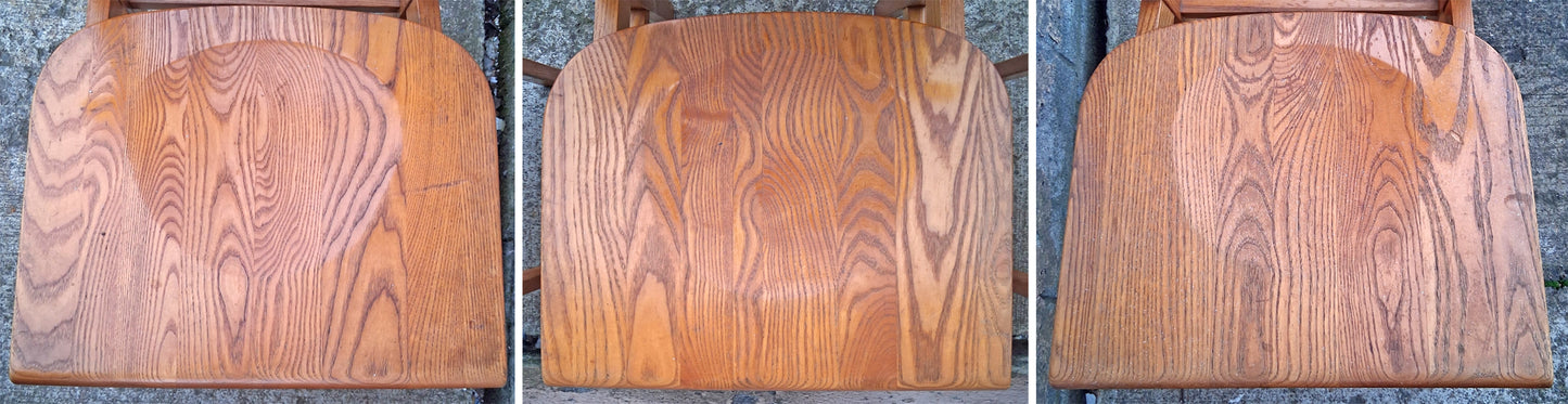 Set of 3 Vintage Antique Reclaimed Salvaged University of Scranton Mid Century Solid Oak Wood Wooden Dining Desk Seat Library Chairs