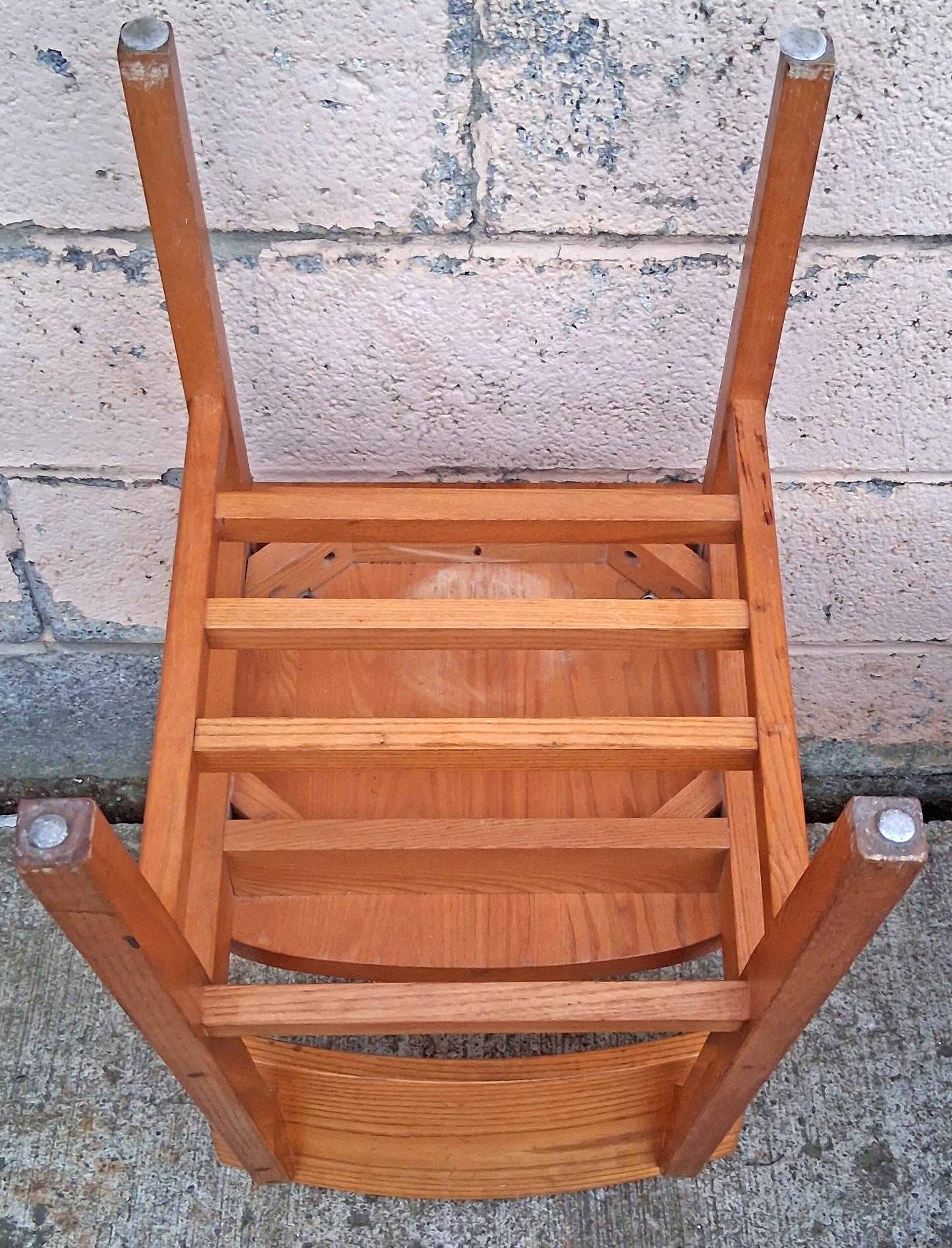 Set of 3 Vintage Antique Reclaimed Salvaged University of Scranton Mid Century Solid Oak Wood Wooden Dining Desk Seat Library Chairs