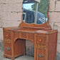 Antique Vintage Old Reclaimed Salvaged Art Deco Waterfall Solid Wood Wooden Walnut Serpentine Makeup Dressing Kneehole Vanity Table