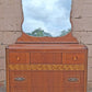 Antique Vintage Old Reclaimed Salvaged Art Deco Waterfall Solid Wood Wooden Walnut Bedroom Dresser Chest of Drawers 3 Drawer Mirror Vanity