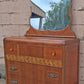 Antique Vintage Old Reclaimed Salvaged Art Deco Waterfall Solid Wood Wooden Walnut Bedroom Dresser Chest of Drawers 3 Drawer Mirror Vanity