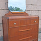 Antique Vintage Old Reclaimed Salvaged Art Deco Waterfall Solid Wood Wooden Walnut Bedroom Dresser Chest of Drawers 3 Drawer Mirror Vanity
