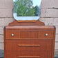 Antique Vintage Old Reclaimed Salvaged Art Deco Waterfall Solid Wood Wooden Walnut Bedroom Dresser Chest of Drawers 3 Drawer Mirror Vanity