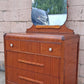Antique Vintage Old Reclaimed Salvaged Art Deco Waterfall Solid Wood Wooden Walnut Bedroom Dresser Chest of Drawers 3 Drawer Mirror Vanity