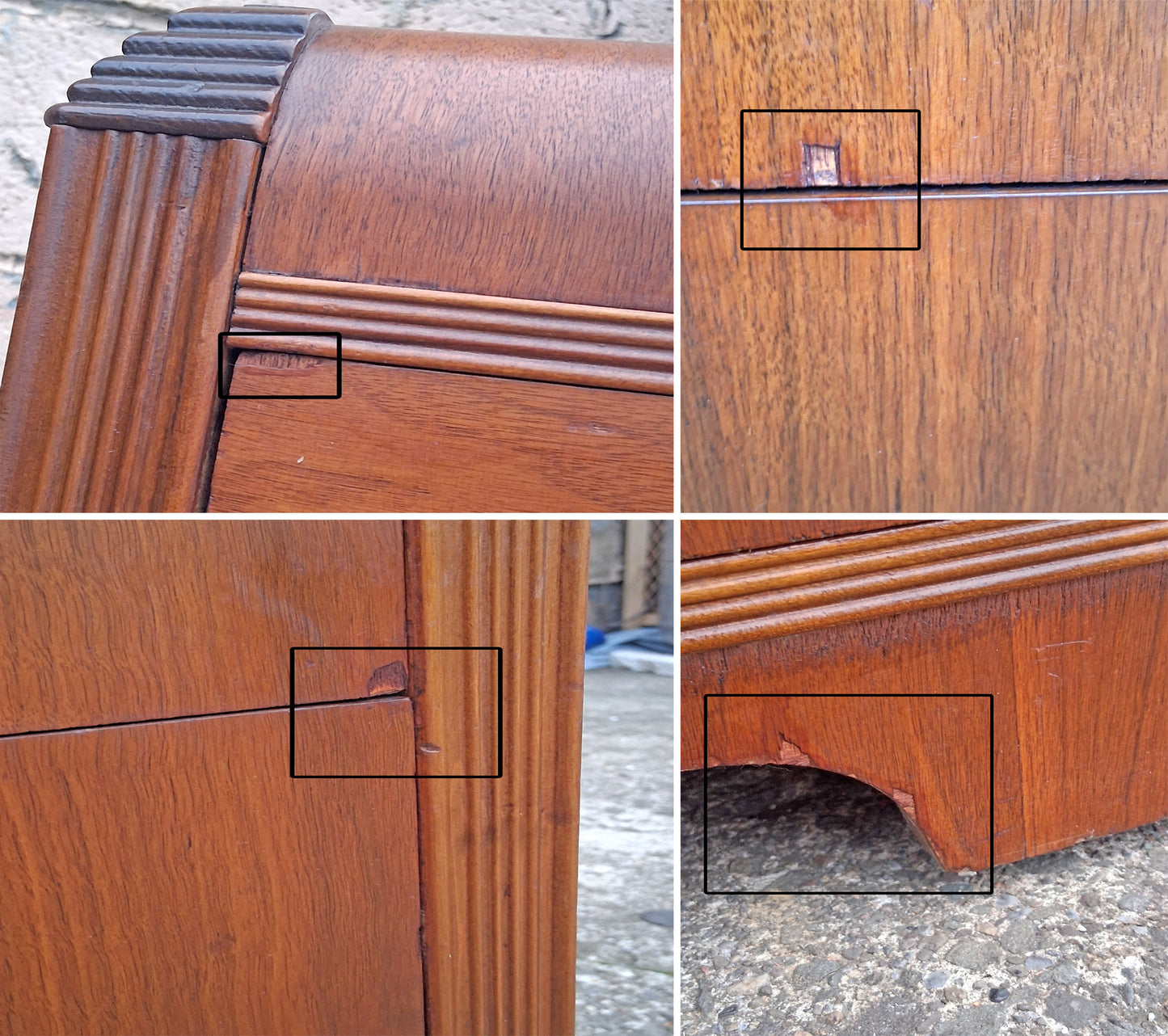 Antique Vintage Old Reclaimed Salvaged Art Deco Waterfall Solid Wood Wooden Walnut Bedroom Dresser Chest of Drawers 3 Drawer Mirror Vanity