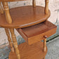 Vintage Antique Old Colonial Revival Traditional Oak 3 Tier Tiered Small Accent Oval Side End Telephone Stand Nightstand Table Shelf Drawer